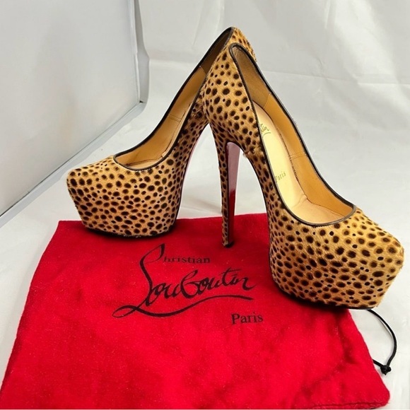 CHRISTIAN LOUBOUTIN Daffodil 160 brown pony jungle cheetah print platform - Picture 13 of 15